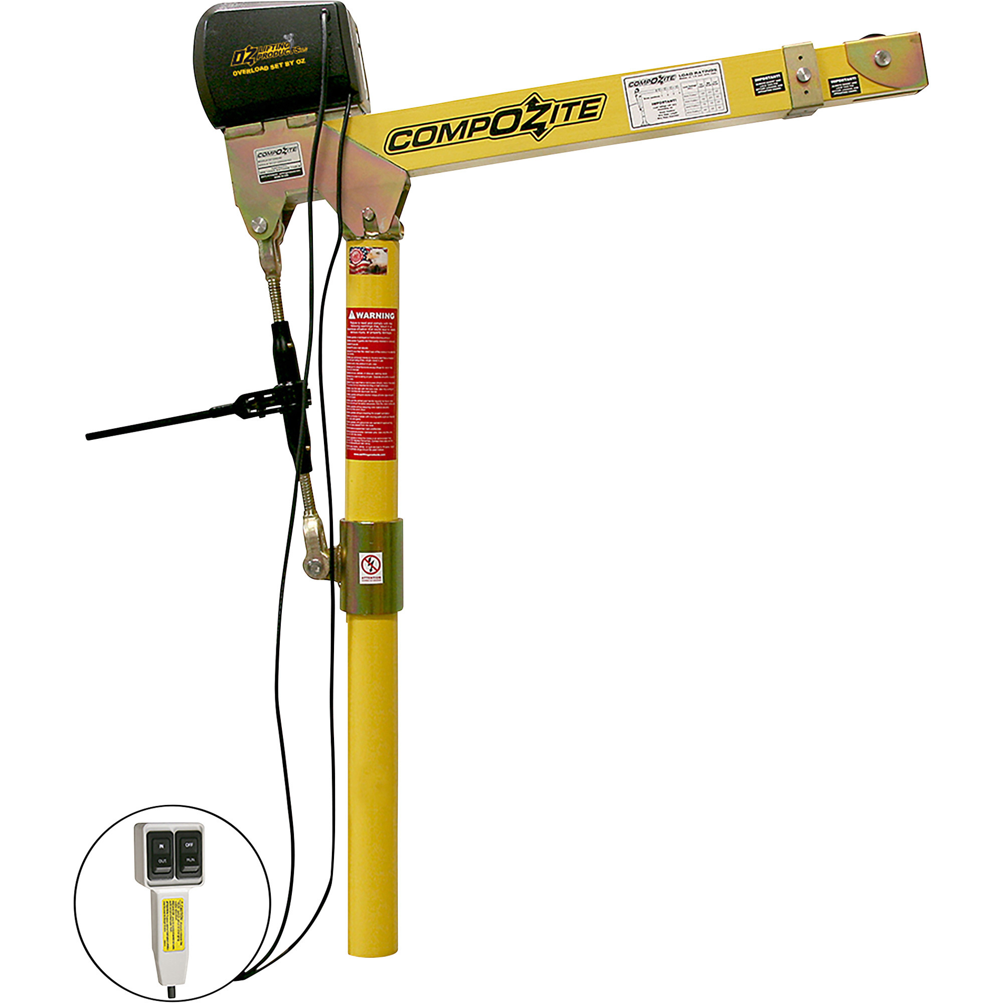 OZ Lifting Products CompOZite Davit Crane with 110V AC Winch, 1200-Lb. Capacity, 95in. Height, Model# OZ1200DAV-ACW